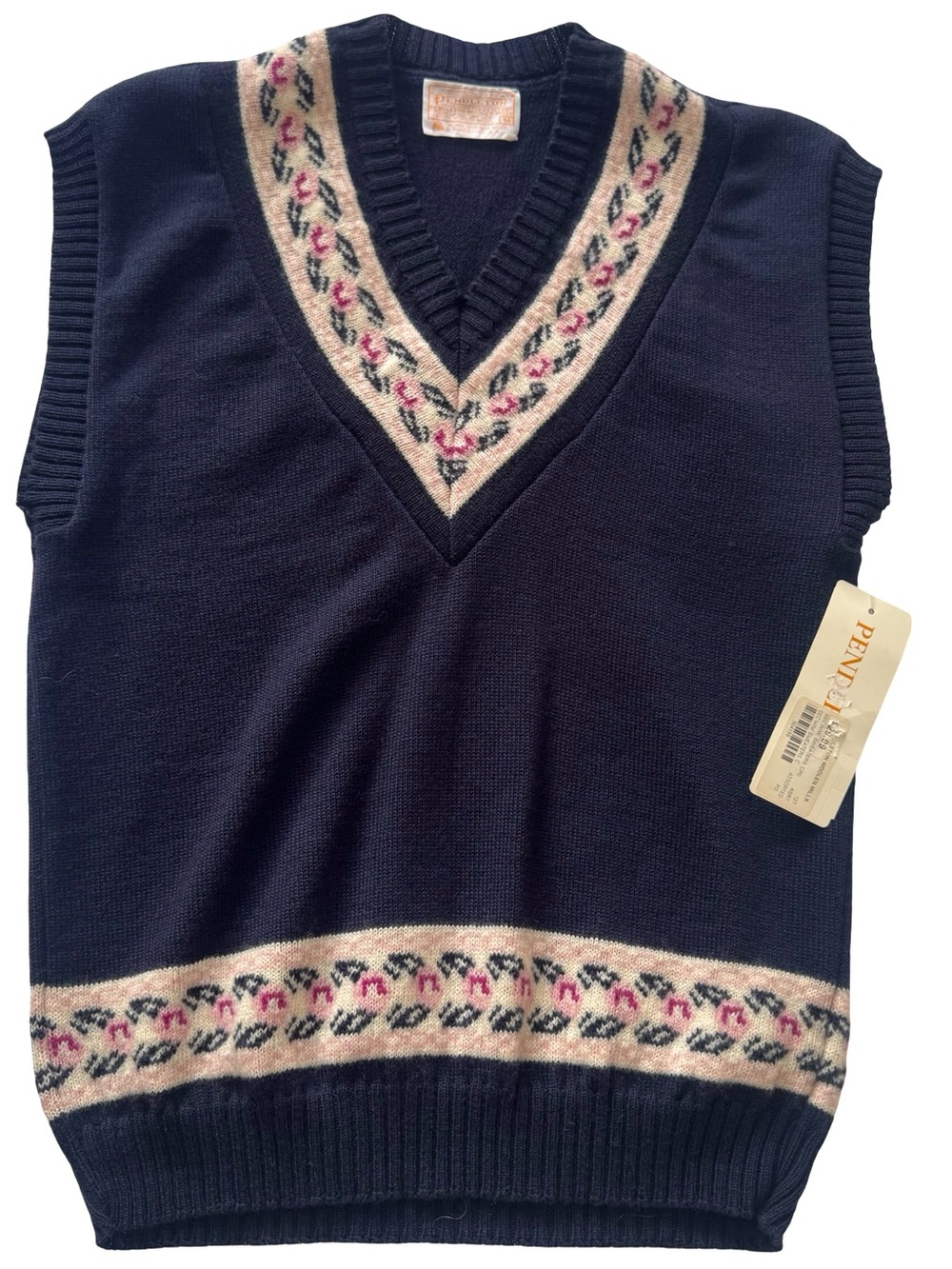 NWT Vintage Pendleton Women’s Navy Floral V-Neck 100% Wool Sweater Vest Size M